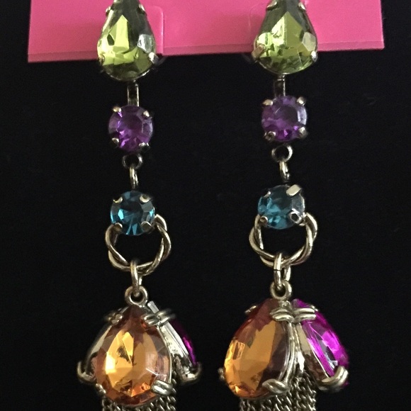 Betsey Johnson Crystal Tassel Drop Earrings - Picture 1 of 5